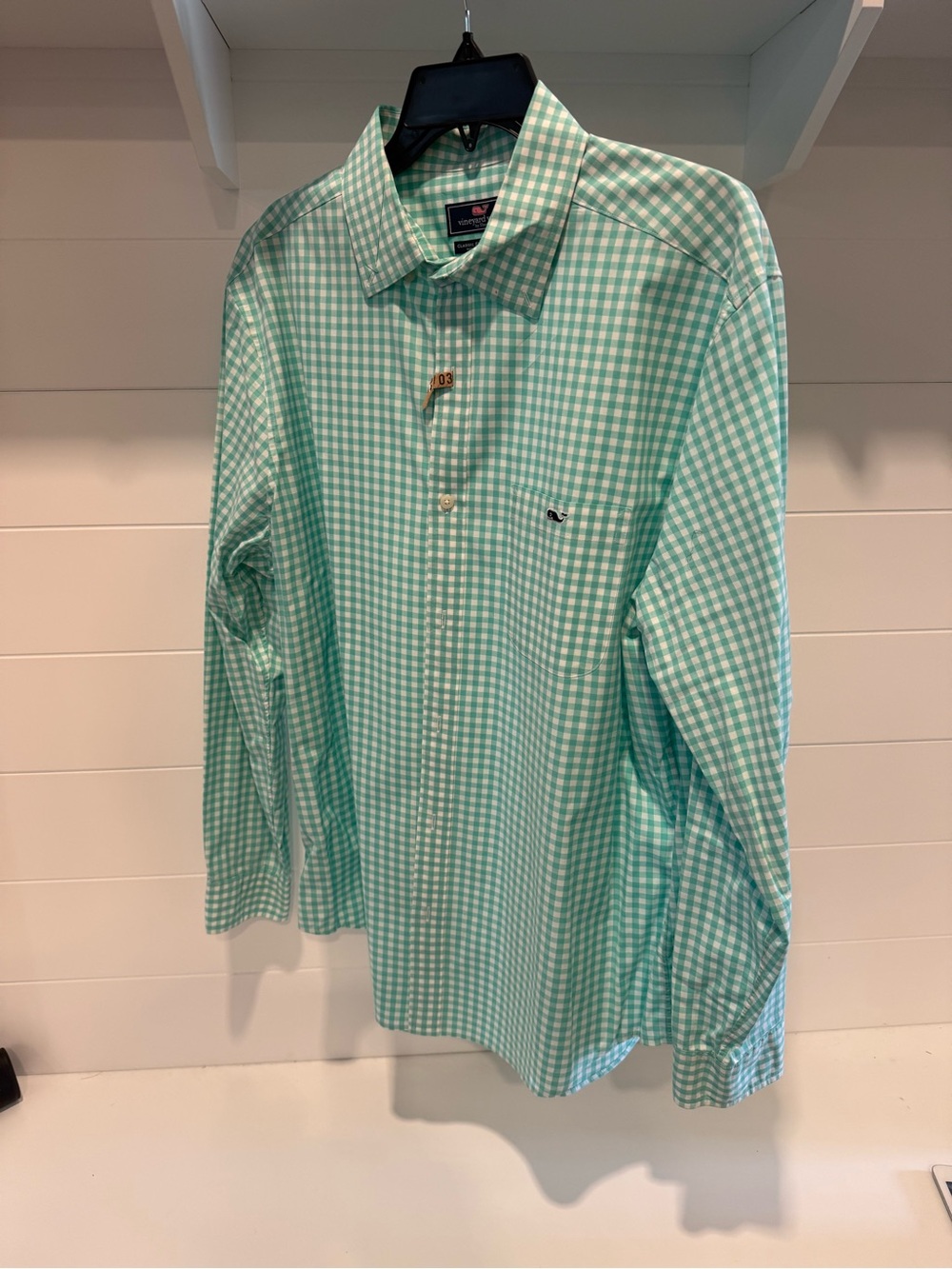 Vineyard Vines Mint Green Gingham Button-Down Shirt Classic Fit Tucker